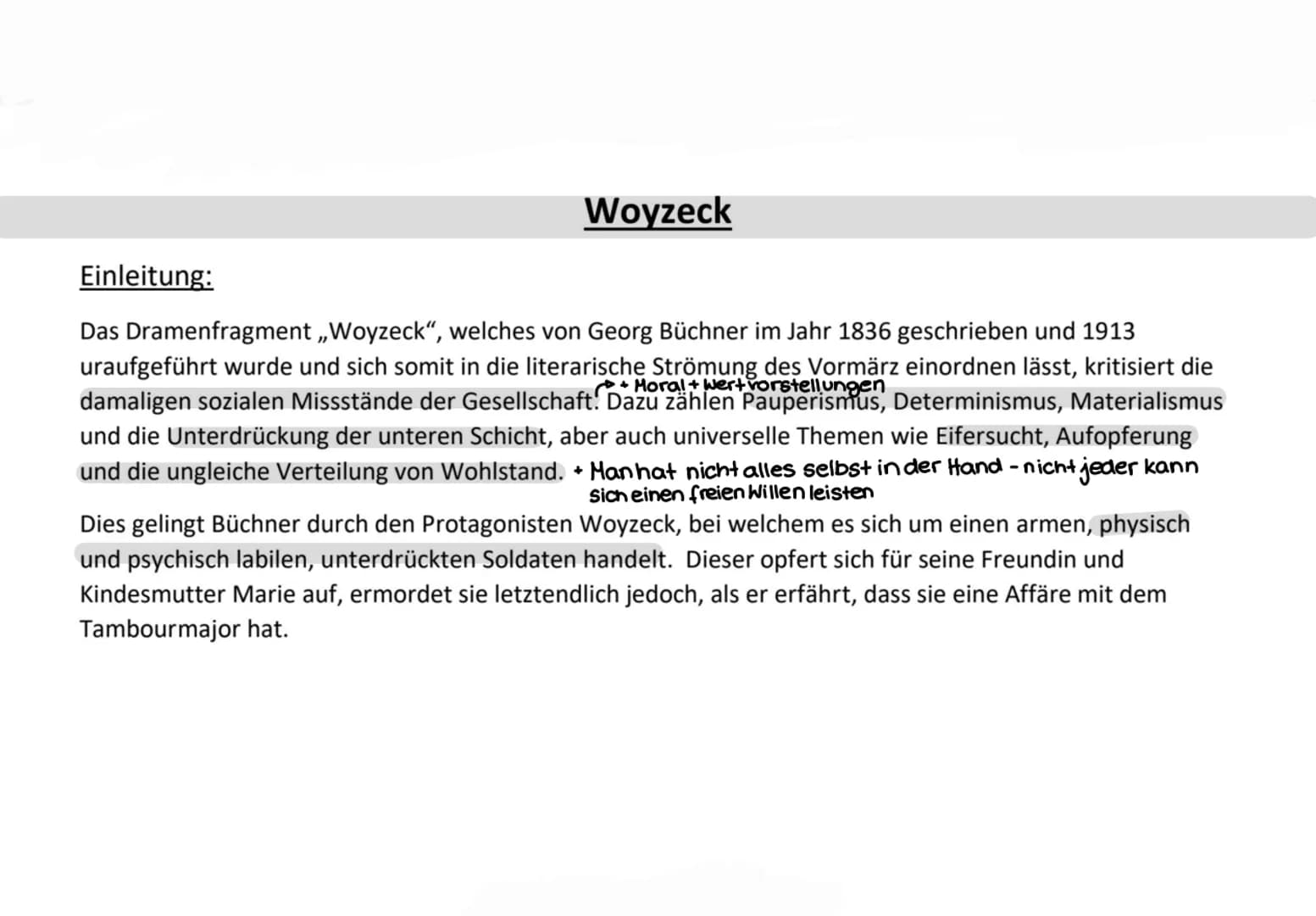 Georg Büchner (1834): (sog. Fatalismusbrief)
Fatalismus: Haltung bei der die Ergebenheit des Menschen in die als unabanderlich hingenommene 