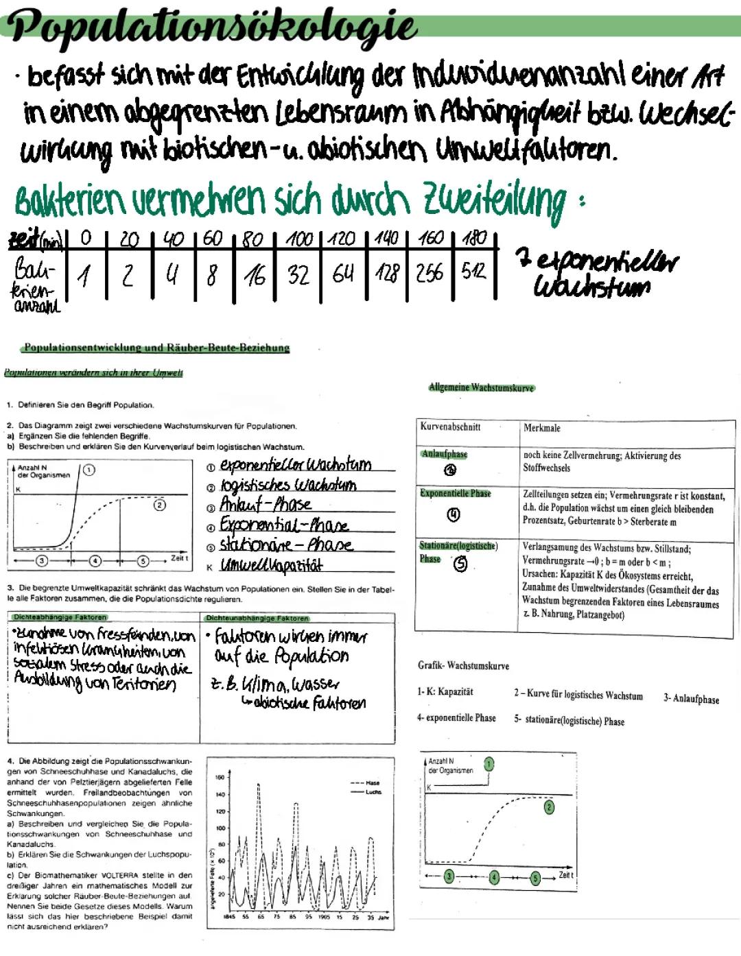 Populationsökologie Beispiel: Dichtefaktoren, Räuber-Beute und Lotka-Volterra-Regeln