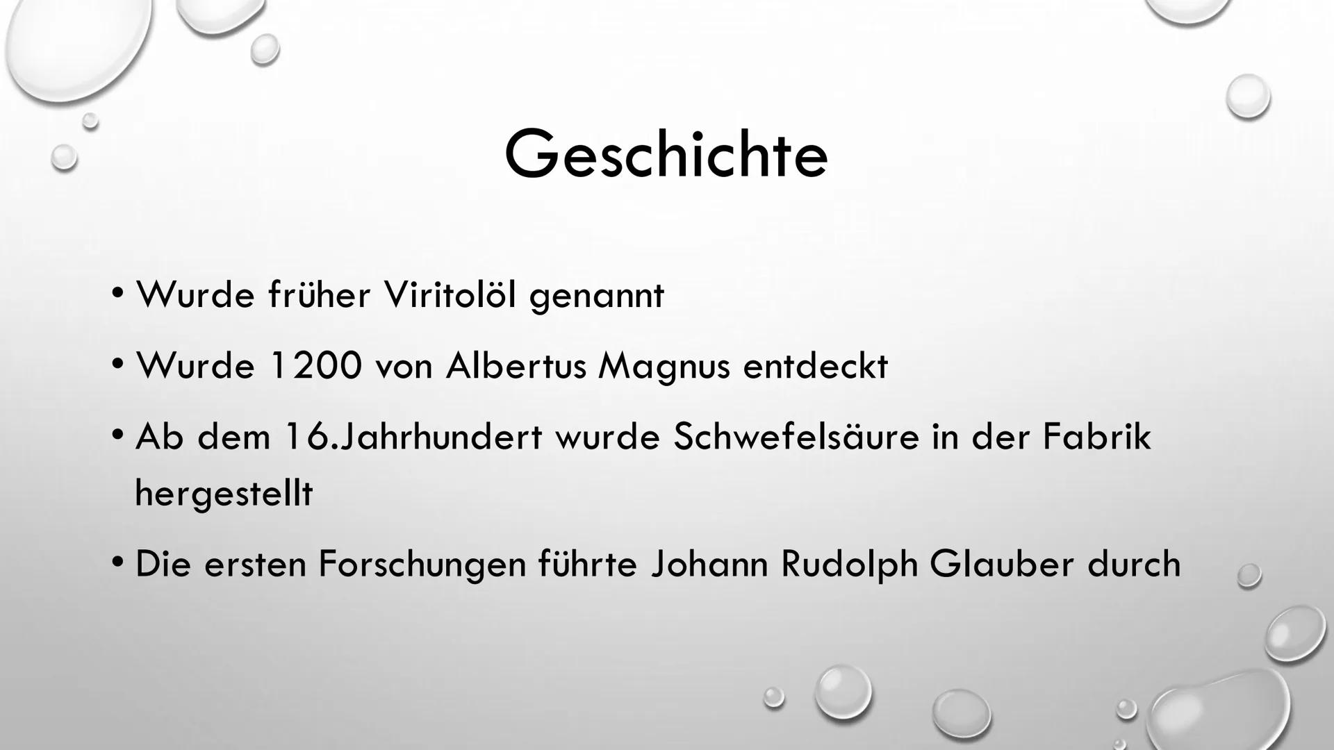 SCHWEFELSÄURE
Präsentation von Ilinca Michels
(O=S=0)
H-O-S-O-H ●
Inhalt
Allgemeines
Geschichte
Chemische Eigenschaften
Kontakt mit dem Körp