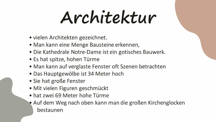 Notre Dame de
Paris Fakten
• Wurde von Maurice DE Sully und Ludwig II. Gebaut
Die Notre Dame ist eine Kathedrale im Herzen von Paris
• Im Mi