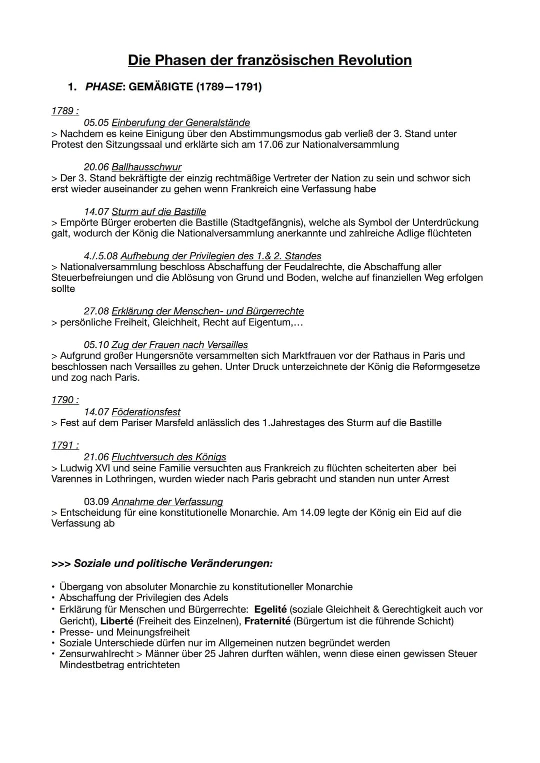 1. PHASE: GEMÄBIGTE (1789-1791)
1789:
Die Phasen der französischen Revolution
05.05 Einberufung der Generalstände
> Nachdem es keine Einigun