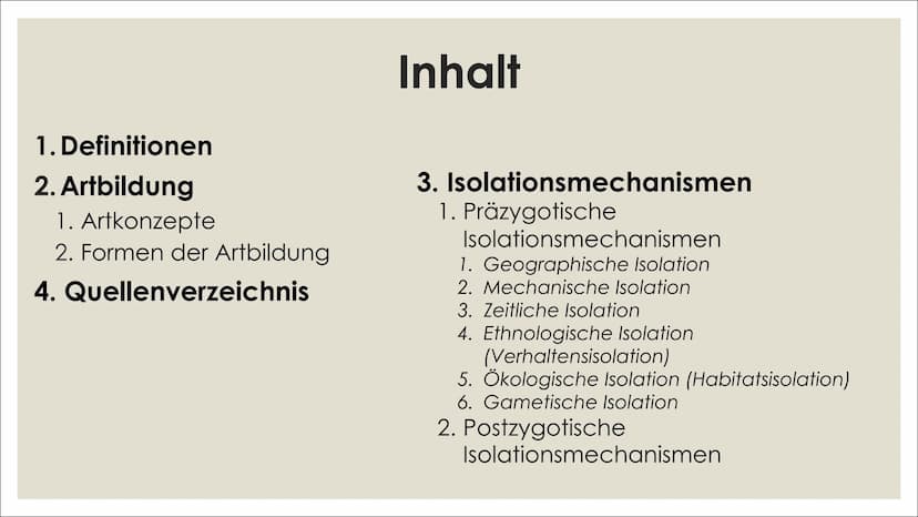 NE
빛
브
브
ARTBILDUNG UND
ISOLATIONSMECHANISMEN
카멜
빛 1. Definitionen
2. Artbildung
1. Artkonzepte
2. Formen der Artbildung
4. Quellenverzeichn