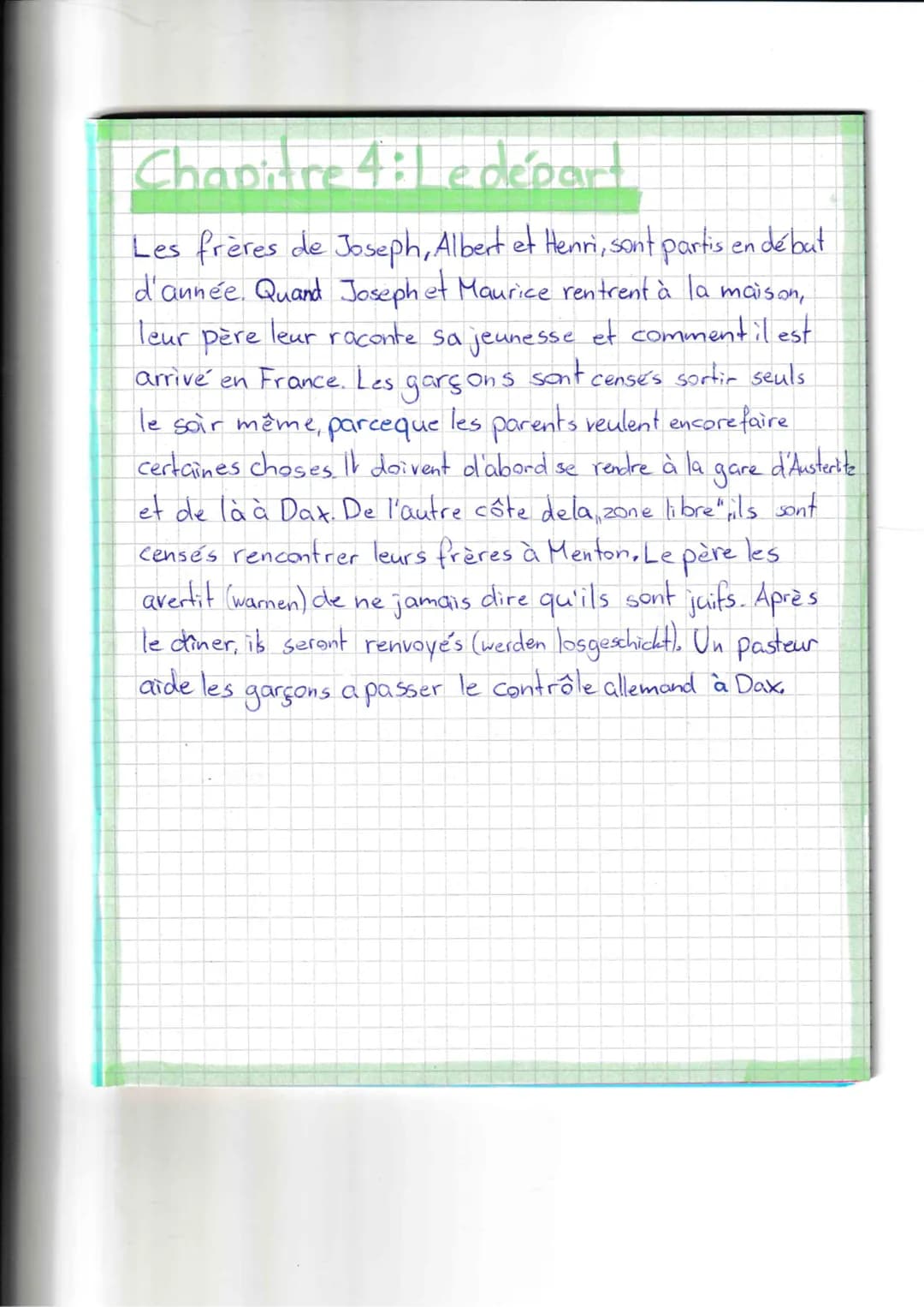 Chapitre 4:1 e depart
Les frères de Joseph, Albert et Henri, sont partis en début
d'année. Quand Joseph et Maurice rentrent à la maison,
leu