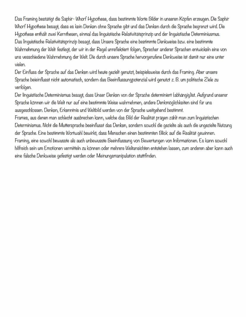 Framing- in Bezug auf die Saphir Whorf Hypothese
Manipulation? Und das auch noch jeden Tag? Zwar keine Manipulation, sondern das gezielte ei