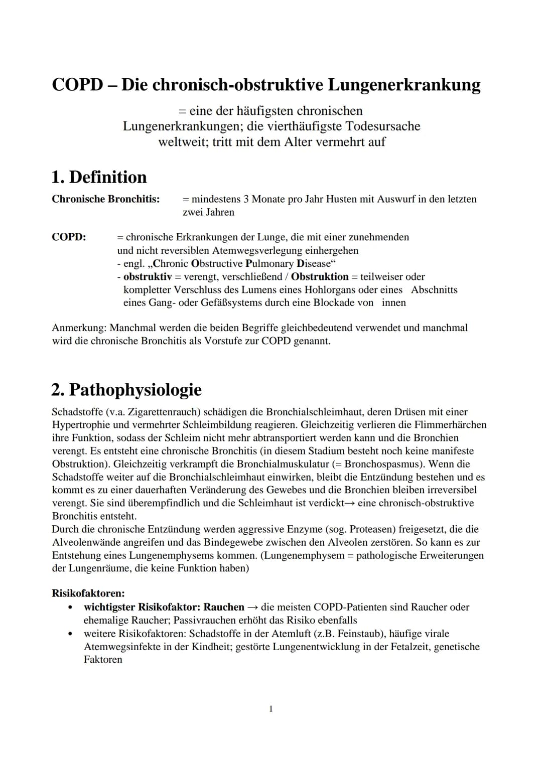 COPD- Die chronisch-obstruktive Lungenerkrankung
= eine der häufigsten chronischen
Lungenerkrankungen; die vierthäufigste Todesursache
weltw