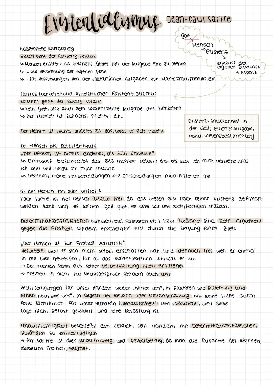 Existentialismus
Jean-Paul Sartre
GOH
Der Mensch ist nichts anderes als das, wozu er sich macht
traditionelle Auffassung
Essenz gent der Exi