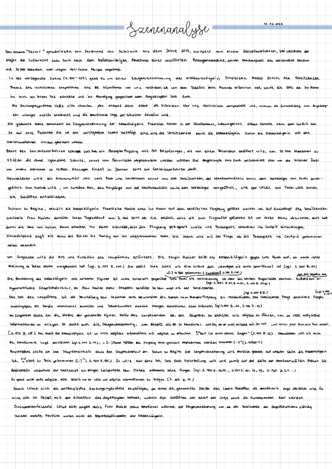 Terror - Ihr Urteil. Szenenanalyse  von der Nebenklägerin Frau Maiser