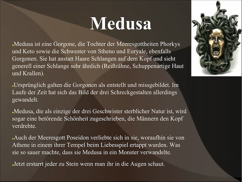 Perseus und Medusa Perseus
.Perseus ist der Sohn von Zeus und Danaë. Er gehört zu den
bekanntesten Helden der griechischen Mythologie. Danaë