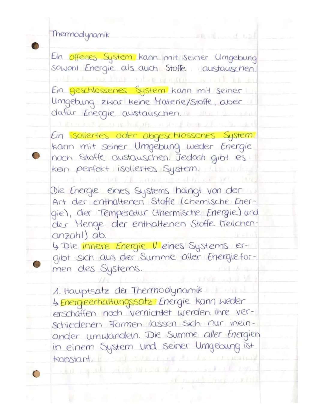 Thermodynamik
Ein offenes System kann mit seiner Umgebung
Sowohl Energie als auch Stoffe austauschen.
Ein geschlossenes System kann mit sein