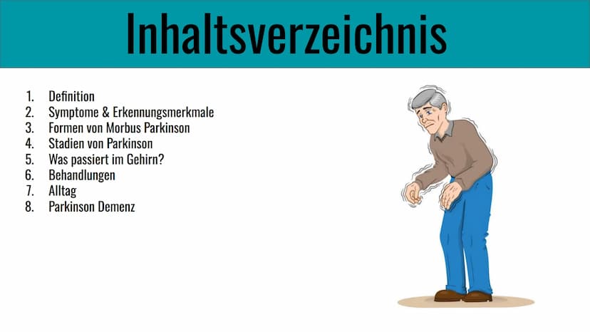 Morbus Parkinson
Krankheit
eine
neurodegenerative
}} Inhaltsverzeichnis
1. Definition
2. Symptome & Erkennungsmerkmale
3. Formen von Morbus 