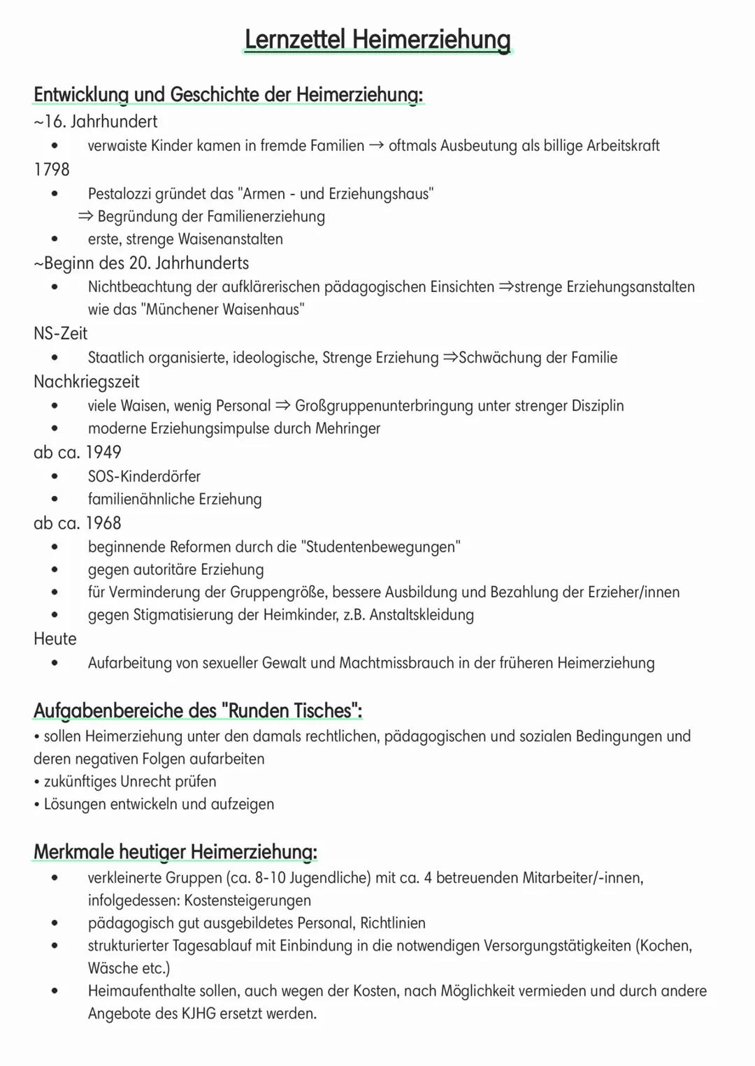 Entwicklung und Geschichte der Heimerziehung:
~16. Jahrhundert
verwaiste Kinder kamen in fremde Familien → oftmals Ausbeutung als billige Ar