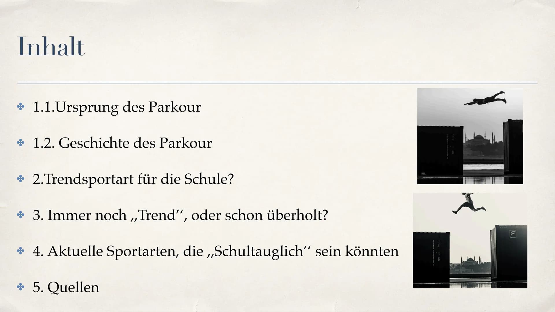 ●
●
●
●
Le Parkour
Von Pepe, Fiona, Nina, Melda (EF, Sport G4 Dudek)
Ursprung des Parkour
Ursprung des Parkour-Sports kommt von der Méthode 