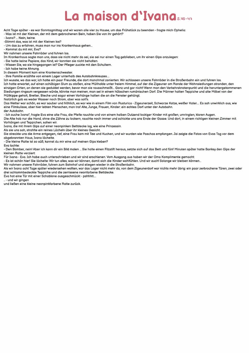 Darwin et Ophélie 4-12
S.
Mein Name ist Darwin, ich lebe in einem Stadtteil, der eine Dauerbaustelle ist: Jeden Tag wird hier abgerissen und