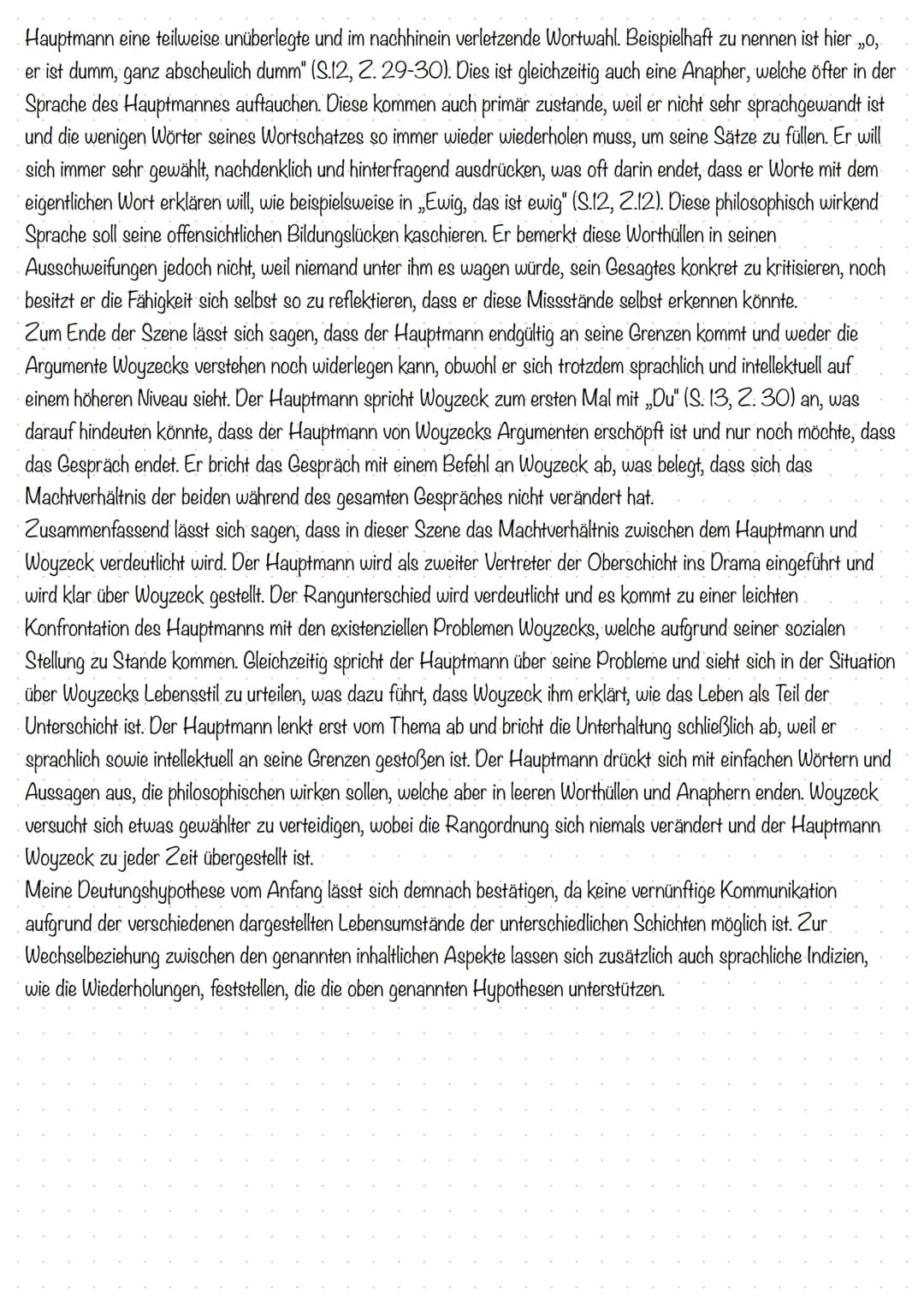 Analyse Szene 5
Bei der vorliegenden Szene handelt es sich um die fünfte Szene des sozialkritischen Dramas
Woyzeck" von Georg Büchner. Das D