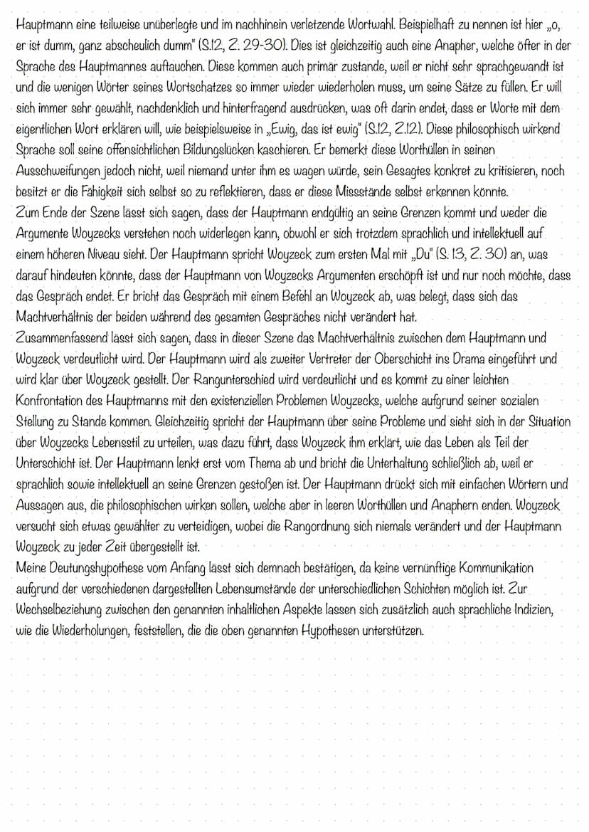 Analyse Szene 5
Bei der vorliegenden Szene handelt es sich um die fünfte Szene des sozialkritischen Dramas
Woyzeck" von Georg Büchner. Das D