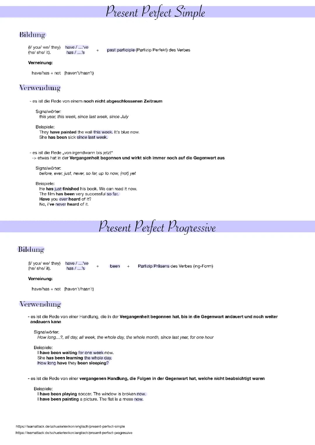 Present Perfect Simple, Present Perfect Progressive