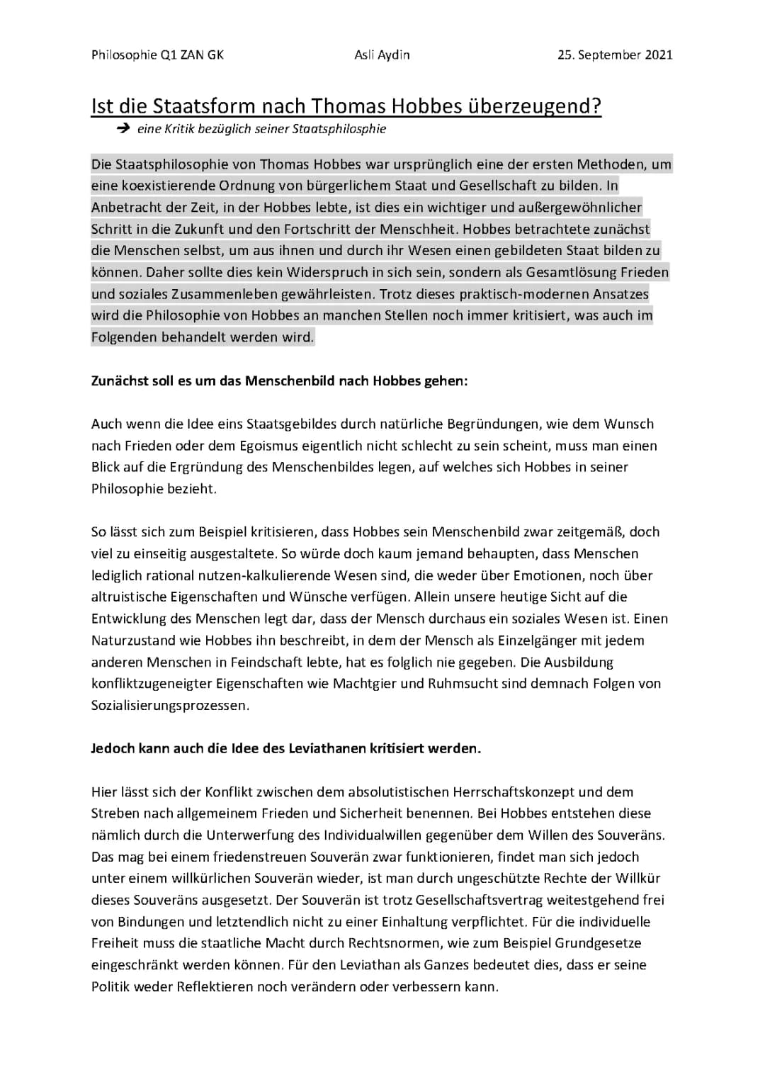 Kritik an Hobbes‘ Staatsphilosophie