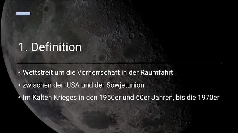 USA und Sowjetunion im
Kalten Krieg
Space Race Handout Space Race
Definition:
Meilensteine:
1955:
1957:
1958:
1961:
1961:
1965:
1966:
1968:
