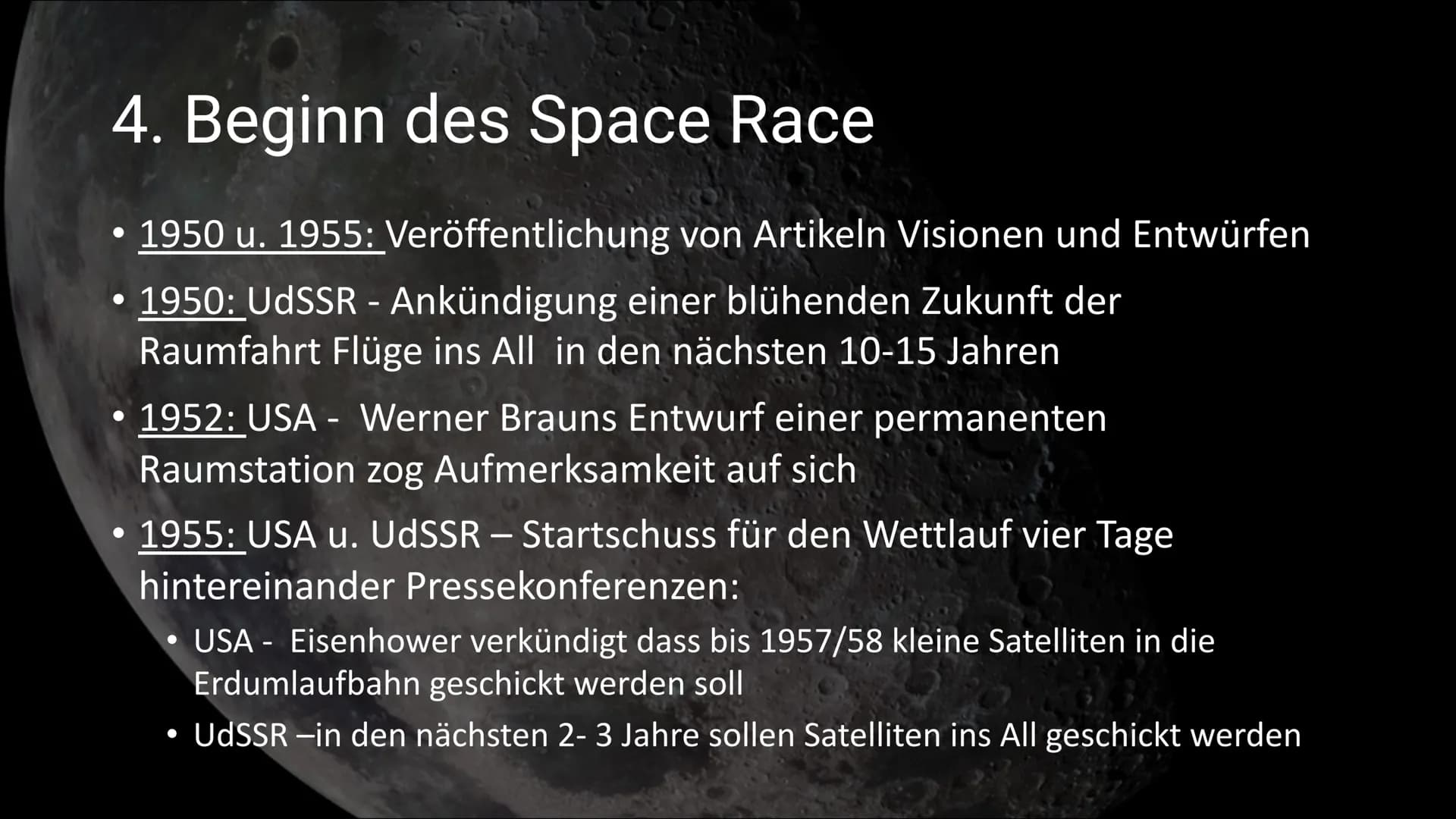 USA und Sowjetunion im
Kalten Krieg
Space Race Handout Space Race
Definition:
Meilensteine:
1955:
1957:
1958:
1961:
1961:
1965:
1966:
1968:
