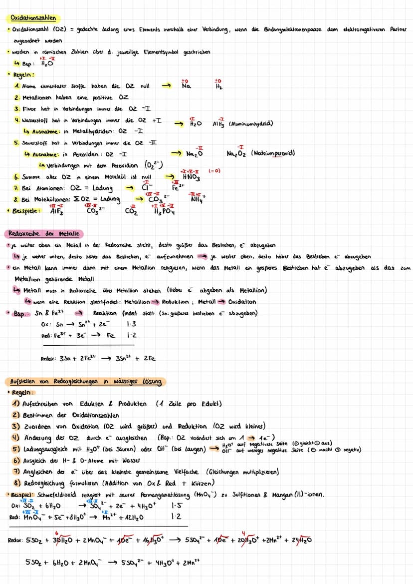 CHEMIE
Definitionen
Atom oder eine Verbindung
• Oxidation: Reaktion, bei der ein
e abgibt und sich so
• Reduktion: Reaktion, bei der ein Tei
