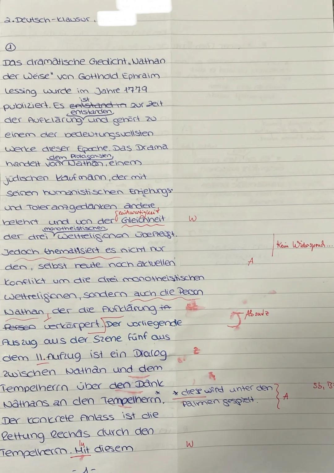 2. Deutsch-klausur,

Das dramatische Gedicht Nathan
der Weise" von Gotthold Ephraim
Lessing wurde im Jahre 1779
ist
publiziert. Es entstand 