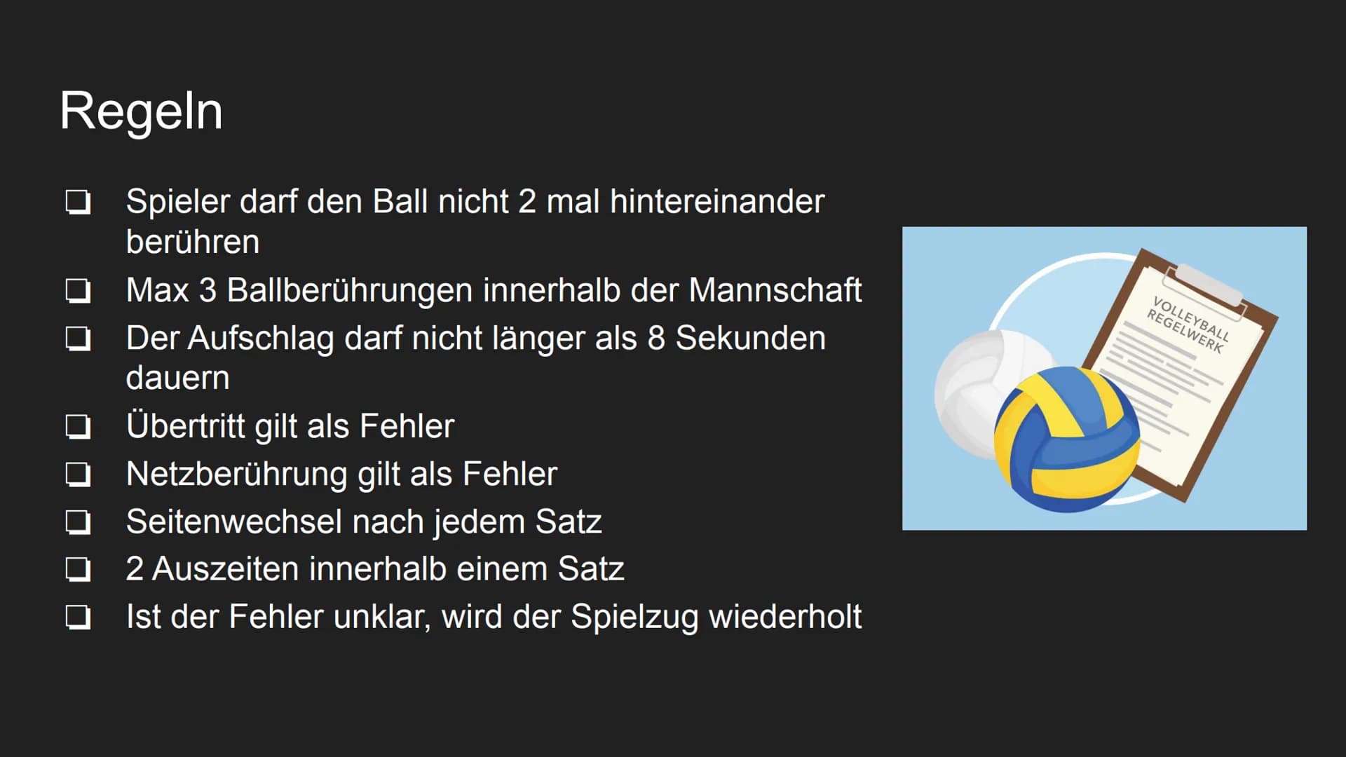 Volleyball
Sport Gliederung
Theorie:
Geschichte des Volleyballs
Allgemeines
Voraussetzungen
Spielfläche
Regeln
Praxis:
□ Aufwärmen
Unteres u