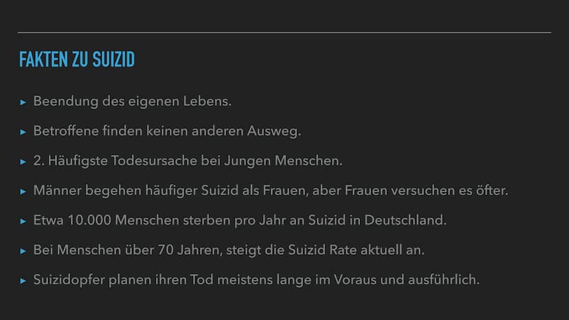 VERZWEIFLUNG
SELBSTZWEIFEL
SUIZID STRESS MÜDIGKEIT
ÜBERFORDERUNG FRUSTRATION
SORGEN
HOFFNUNGSLOS PANIK 5 MUTLOSIGKEITANTRIEBSLOSIGKEIT
ERECH