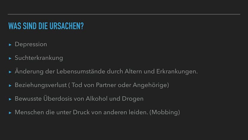 VERZWEIFLUNG
SELBSTZWEIFEL
SUIZID STRESS MÜDIGKEIT
ÜBERFORDERUNG FRUSTRATION
SORGEN
HOFFNUNGSLOS PANIK 5 MUTLOSIGKEITANTRIEBSLOSIGKEIT
ERECH
