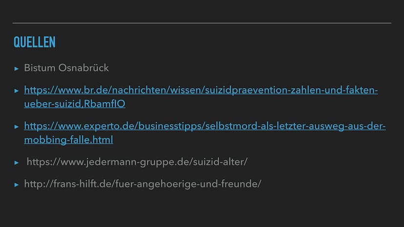 VERZWEIFLUNG
SELBSTZWEIFEL
SUIZID STRESS MÜDIGKEIT
ÜBERFORDERUNG FRUSTRATION
SORGEN
HOFFNUNGSLOS PANIK 5 MUTLOSIGKEITANTRIEBSLOSIGKEIT
ERECH