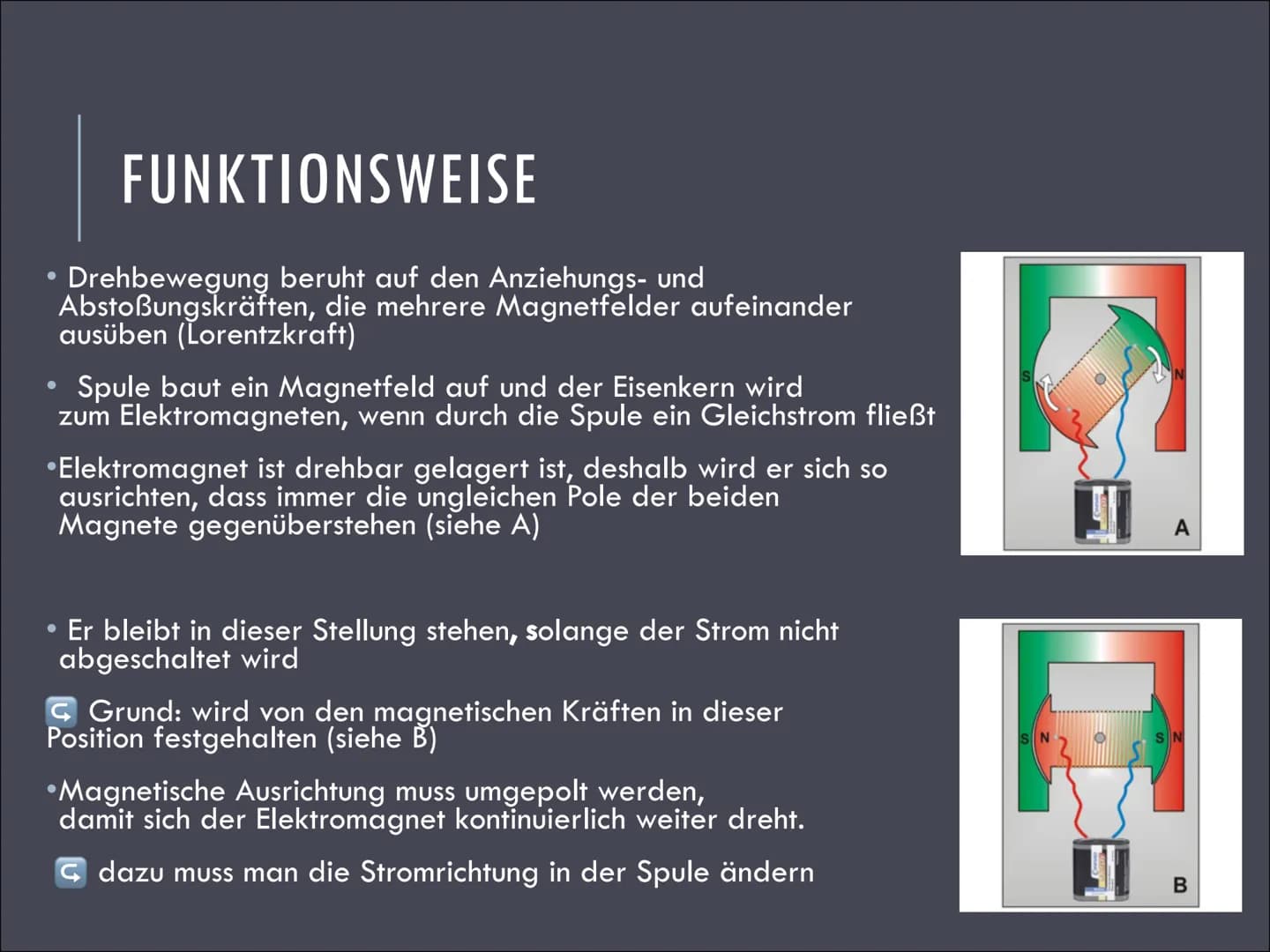 ELEKTROMOTOR ●
●
●
INHALT
• Funktionsweise
●
Geschichte
Typen von Elektromotoren
Einsatzgebiete
Quellen
●
Was ist ein Elektromotor?
Aufbau W