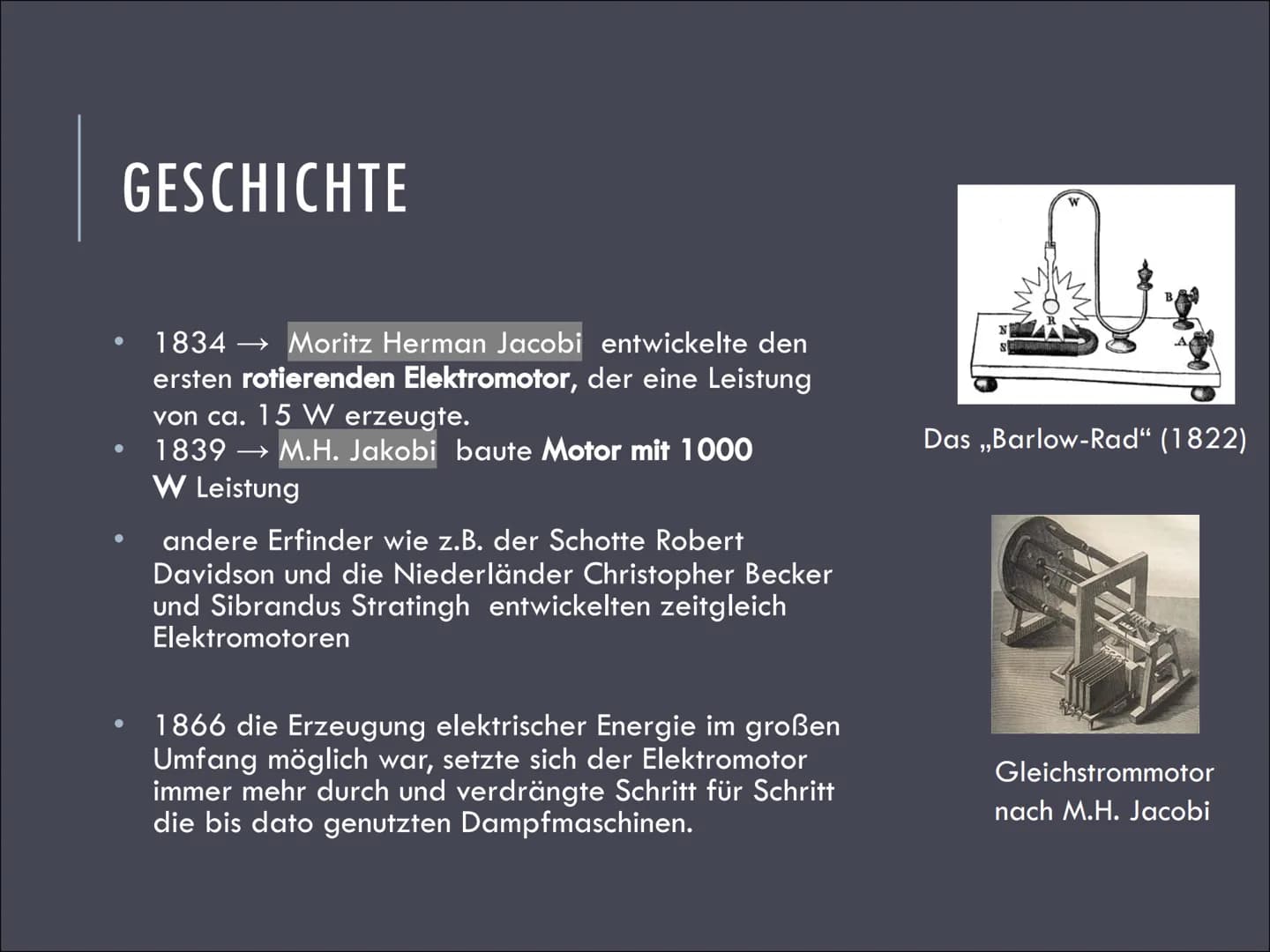 ELEKTROMOTOR ●
●
●
INHALT
• Funktionsweise
●
Geschichte
Typen von Elektromotoren
Einsatzgebiete
Quellen
●
Was ist ein Elektromotor?
Aufbau W