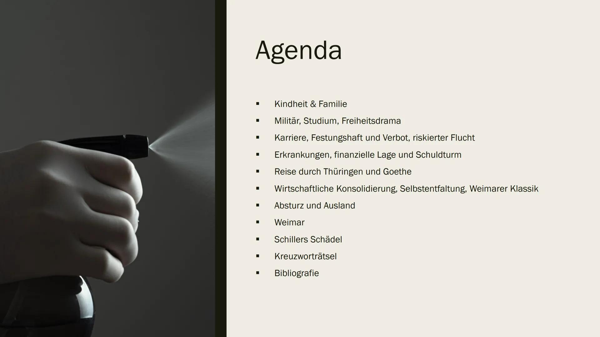 FRIEDRICH
SCHILLER
Von Arthur Avetisian //
WGY-12 Agenda
I
I
I
I
I
■
■
I
I
I
Kindheit & Familie
Militär, Studium, Freiheitsdrama
Karriere, F