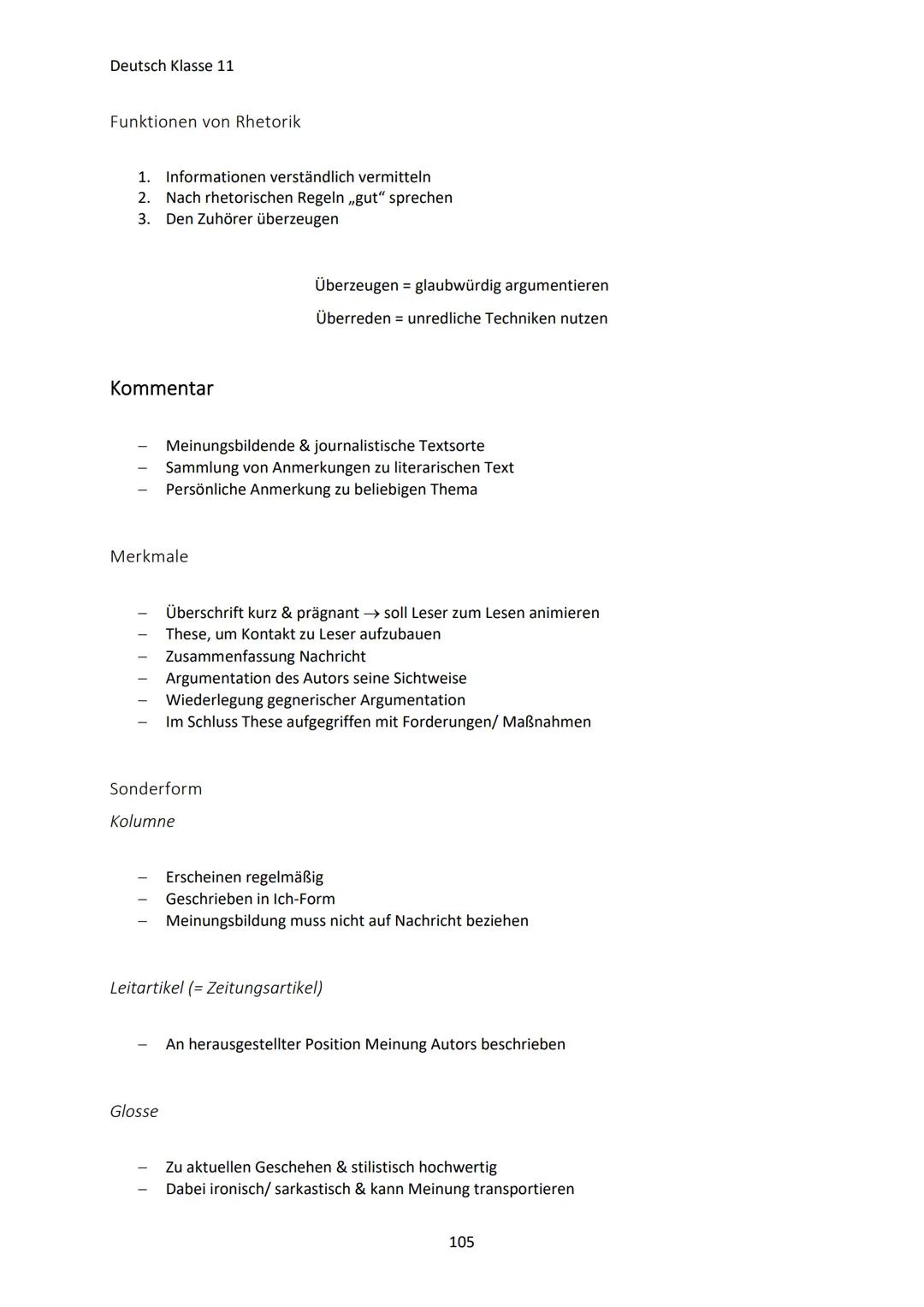 Deutsch Klasse 11
RÜCKBLICK KLASSE 10
Barock/Barockmusik
Begriff für die Epoche von etwa 1600 1750 (etwa Gleichlaufend mit der europäischen
