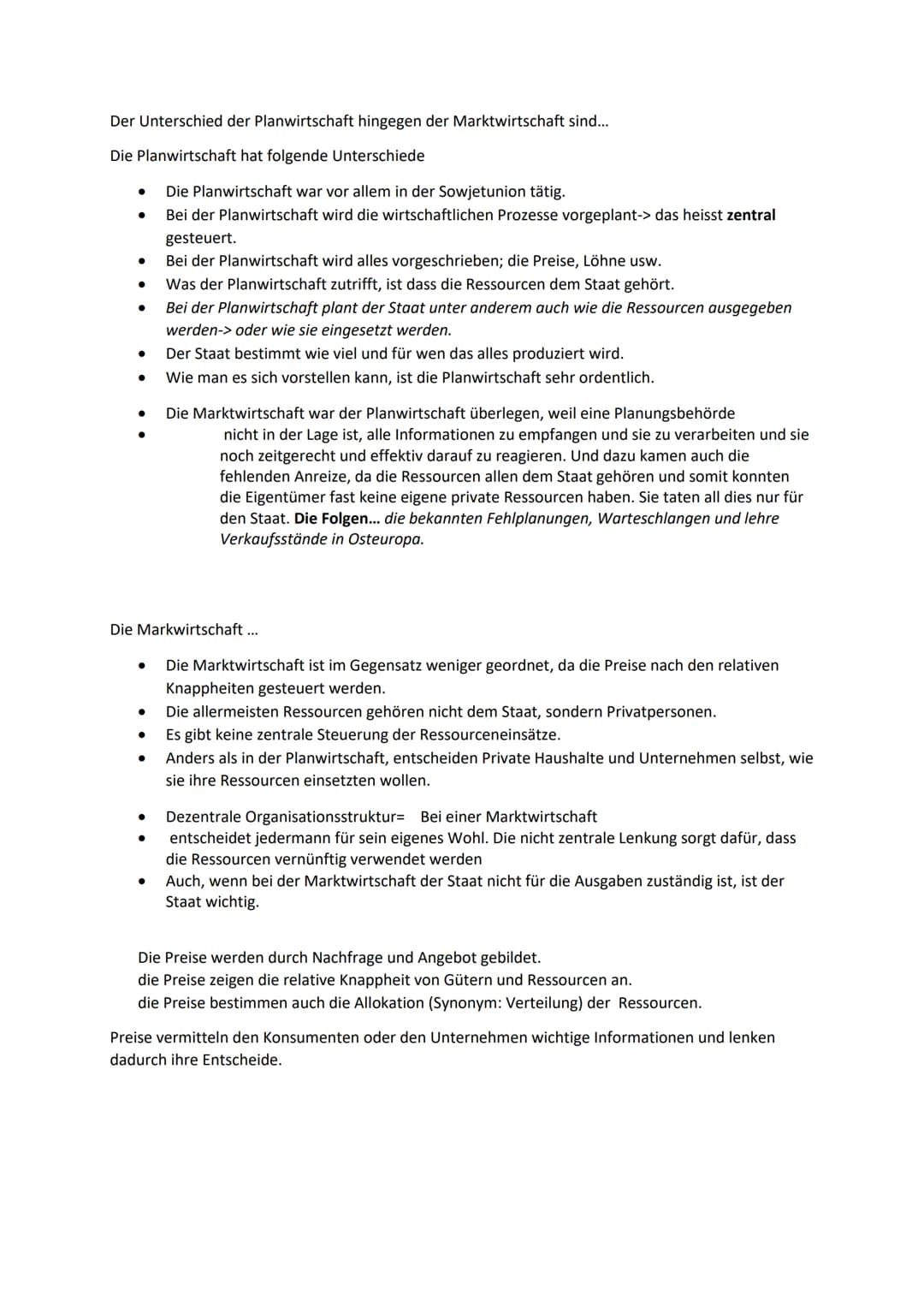 Der Unterschied der Planwirtschaft hingegen der Marktwirtschaft sind...
Die Planwirtschaft hat folgende Unterschiede
●
●
●
●
●
●
Die Markwir