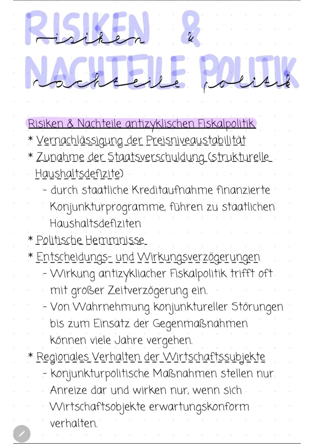 ZIELE VON POLITIK
AntizyklischeFiskalpolitik
(Nachfragepolitik)
Ziele:
- Staatsausgaben und Staatseinnahmen sollen
Schwankungen im Konjunktu