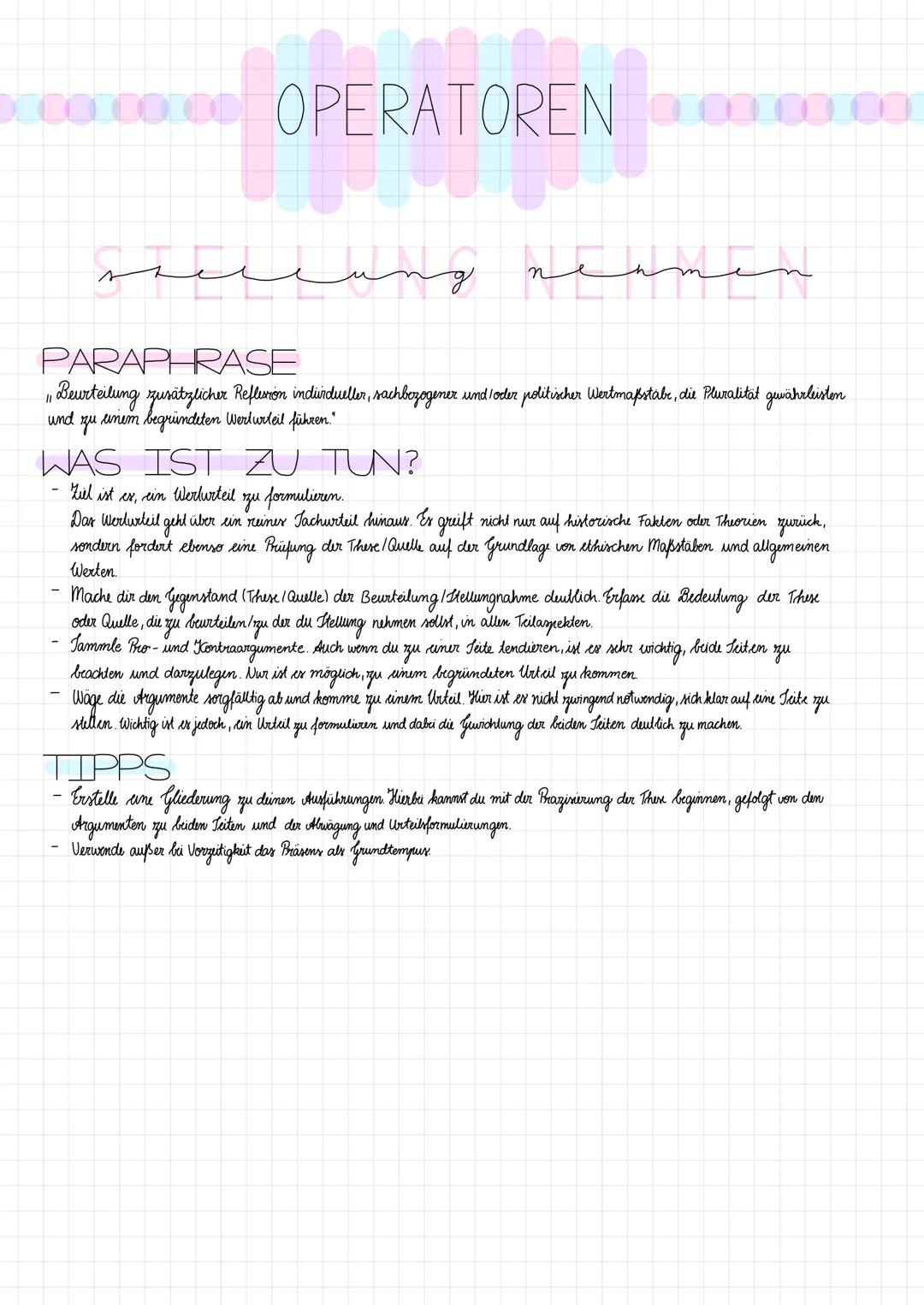 # OPERATOREN 0000000

PARAPHRASE

Tachverhalte erklären und in ihren komplexen Beziehungen an Beispielen und/oder Theorien verdeutlichen lau