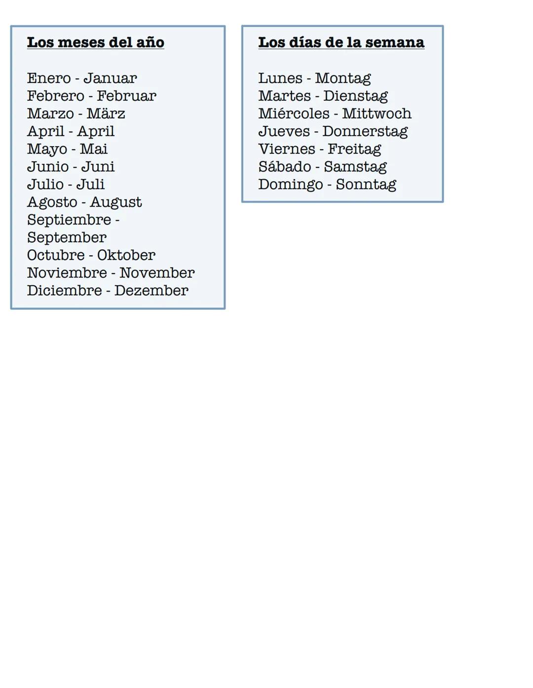 # ¿Qué hora es?

en punto

menos cinco
y cinco

01.00 Es la una
00.00 Uhr Es la medianoche

02.00 Son las dos.
menos diez
11 12
02.00 Uhr: S