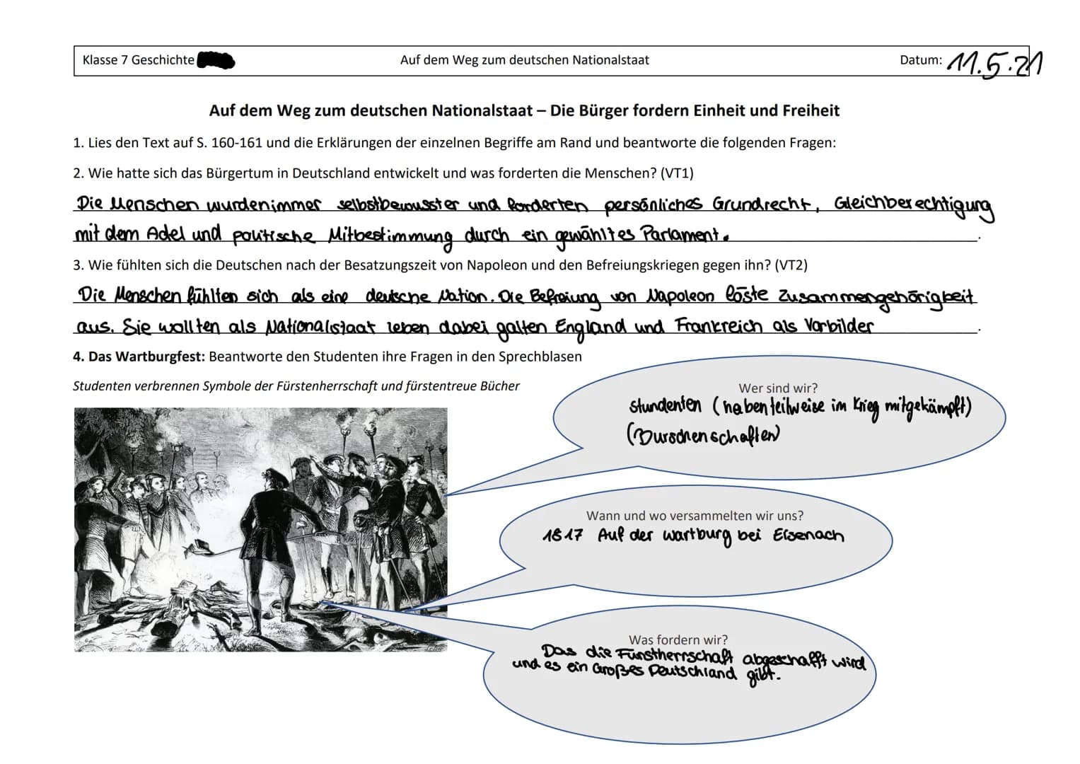 Klasse 7 Geschichte
Auf dem Weg zum deutschen Nationalstaat
Datum:
Auf dem Weg zum deutschen Nationalstaat - Die Bürger fordern Einheit und 
