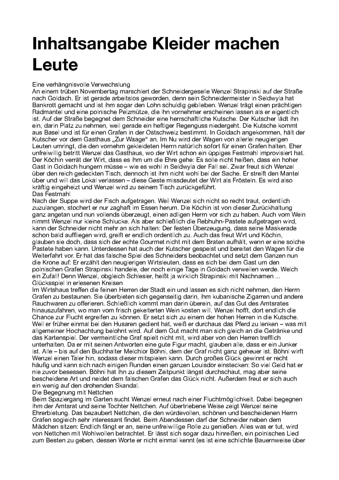 Kleider machen Leute Zusammenfassung und Charakterisierung PDF