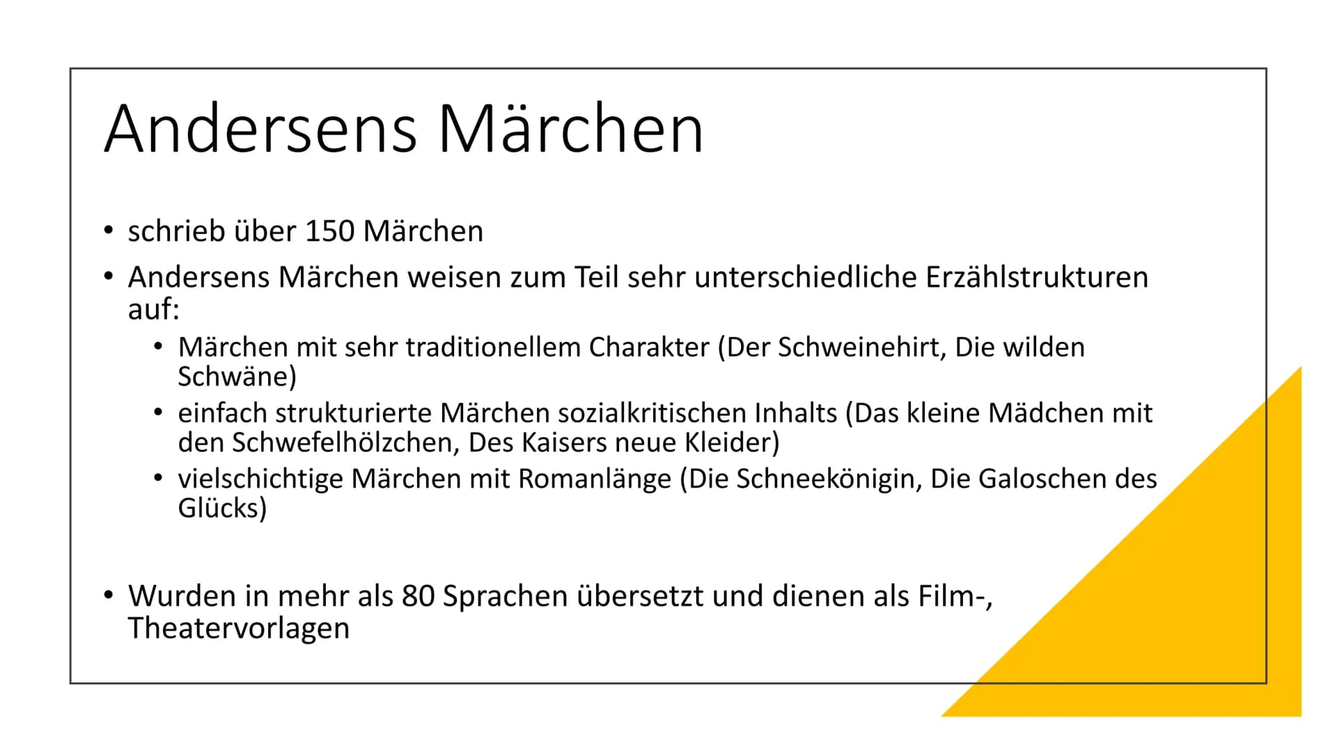 Kunstmärchen
in der Romantik Merkmale Kunstmärchen
• besitzen einen eindeutig zuordbaren
Autor
• sind oftmals komplexer als
Volksmärchen
●
v