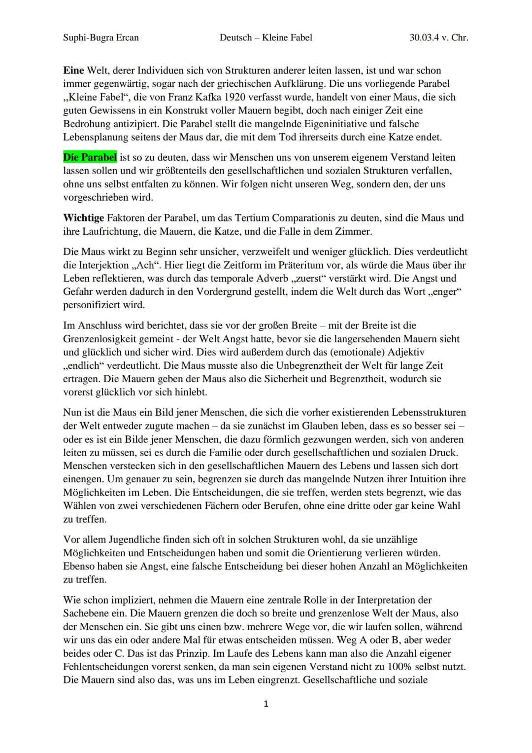 Suphi-Bugra Ercan
Deutsch - Kleine Fabel
30.03.4 v. Chr.
Eine Welt, derer Individuen sich von Strukturen anderer leiten lassen, ist und war 