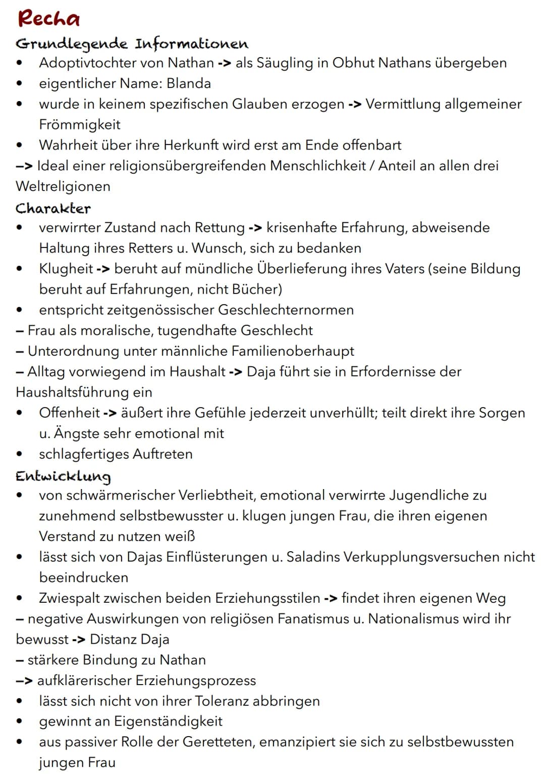 Nathan
Grundlegende Informationen
wichtigste Figur / Hauptfigur
trägt Beinamen ,,der Weise"
Charakter
weise
- Weisheit ist durch gewisses Ma