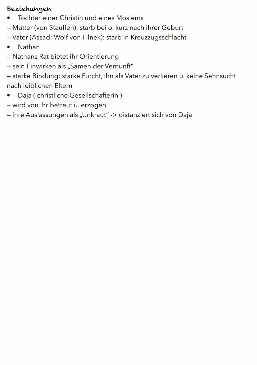 Nathan
Grundlegende Informationen
wichtigste Figur / Hauptfigur
trägt Beinamen ,,der Weise"
Charakter
weise
- Weisheit ist durch gewisses Ma