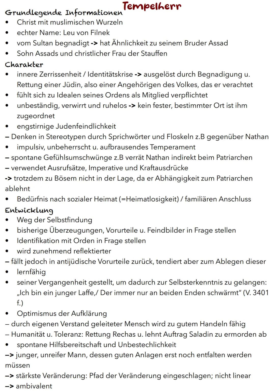 Nathan
Grundlegende Informationen
wichtigste Figur / Hauptfigur
trägt Beinamen ,,der Weise"
Charakter
weise
- Weisheit ist durch gewisses Ma