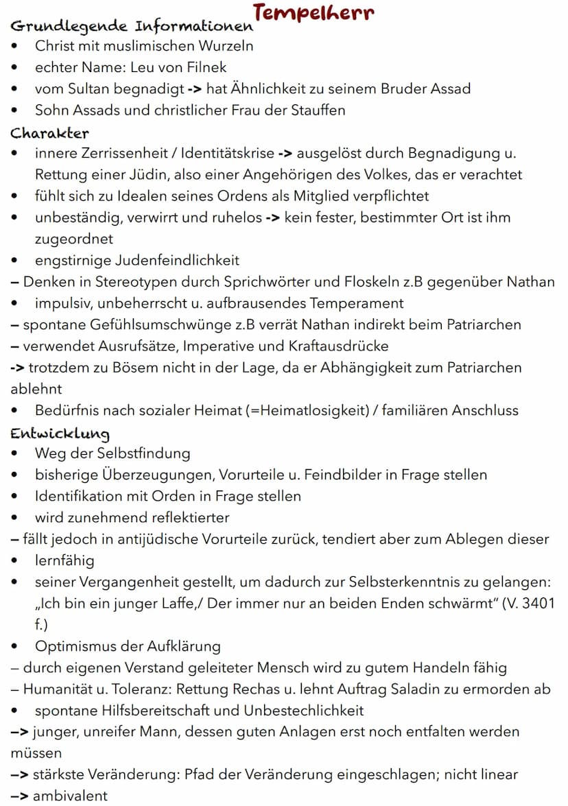 Nathan
Grundlegende Informationen
wichtigste Figur / Hauptfigur
trägt Beinamen ,,der Weise"
Charakter
weise
- Weisheit ist durch gewisses Ma