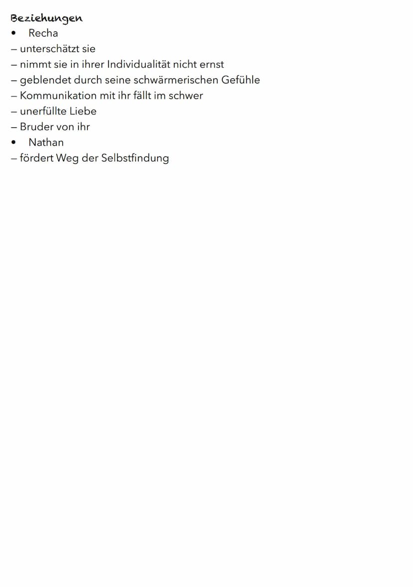 Nathan
Grundlegende Informationen
wichtigste Figur / Hauptfigur
trägt Beinamen ,,der Weise"
Charakter
weise
- Weisheit ist durch gewisses Ma