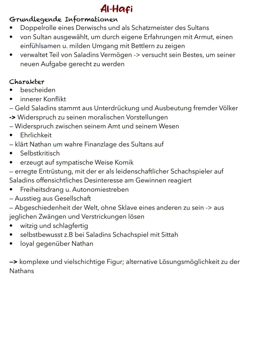 Nathan
Grundlegende Informationen
wichtigste Figur / Hauptfigur
trägt Beinamen ,,der Weise"
Charakter
weise
- Weisheit ist durch gewisses Ma