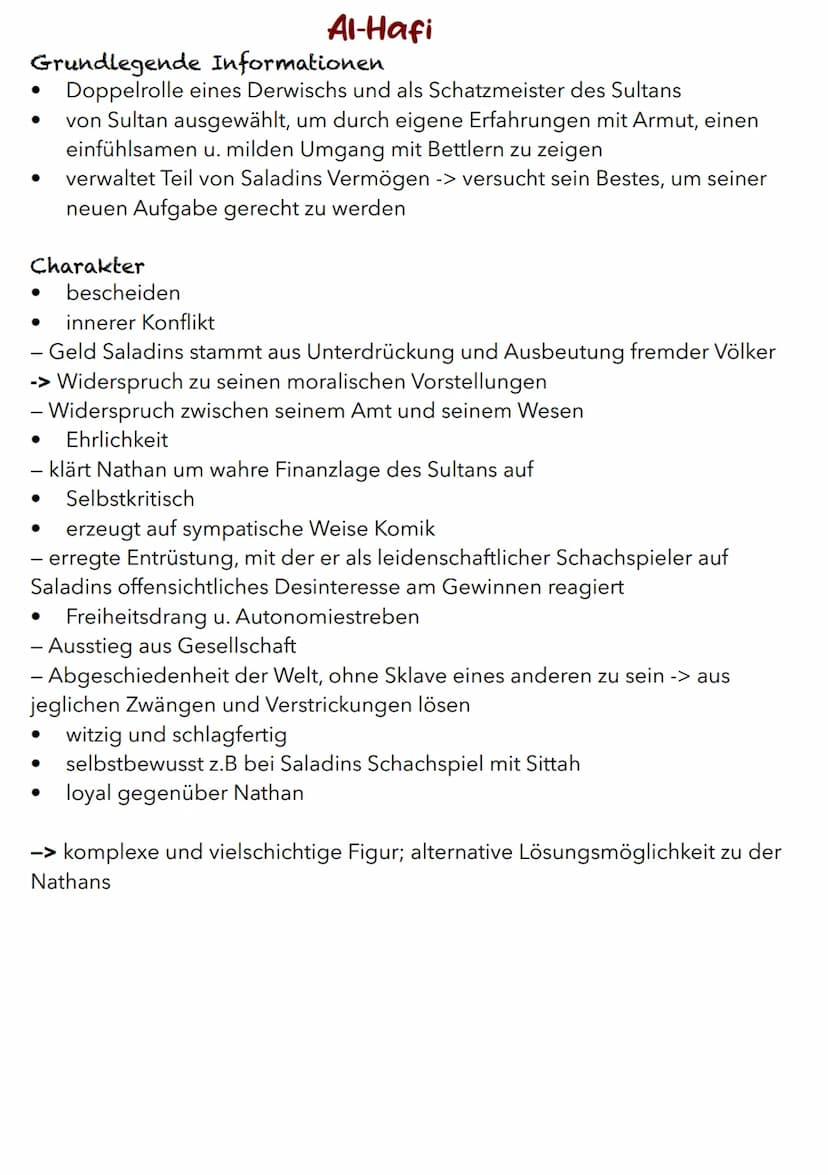 Nathan
Grundlegende Informationen
wichtigste Figur / Hauptfigur
trägt Beinamen ,,der Weise"
Charakter
weise
- Weisheit ist durch gewisses Ma