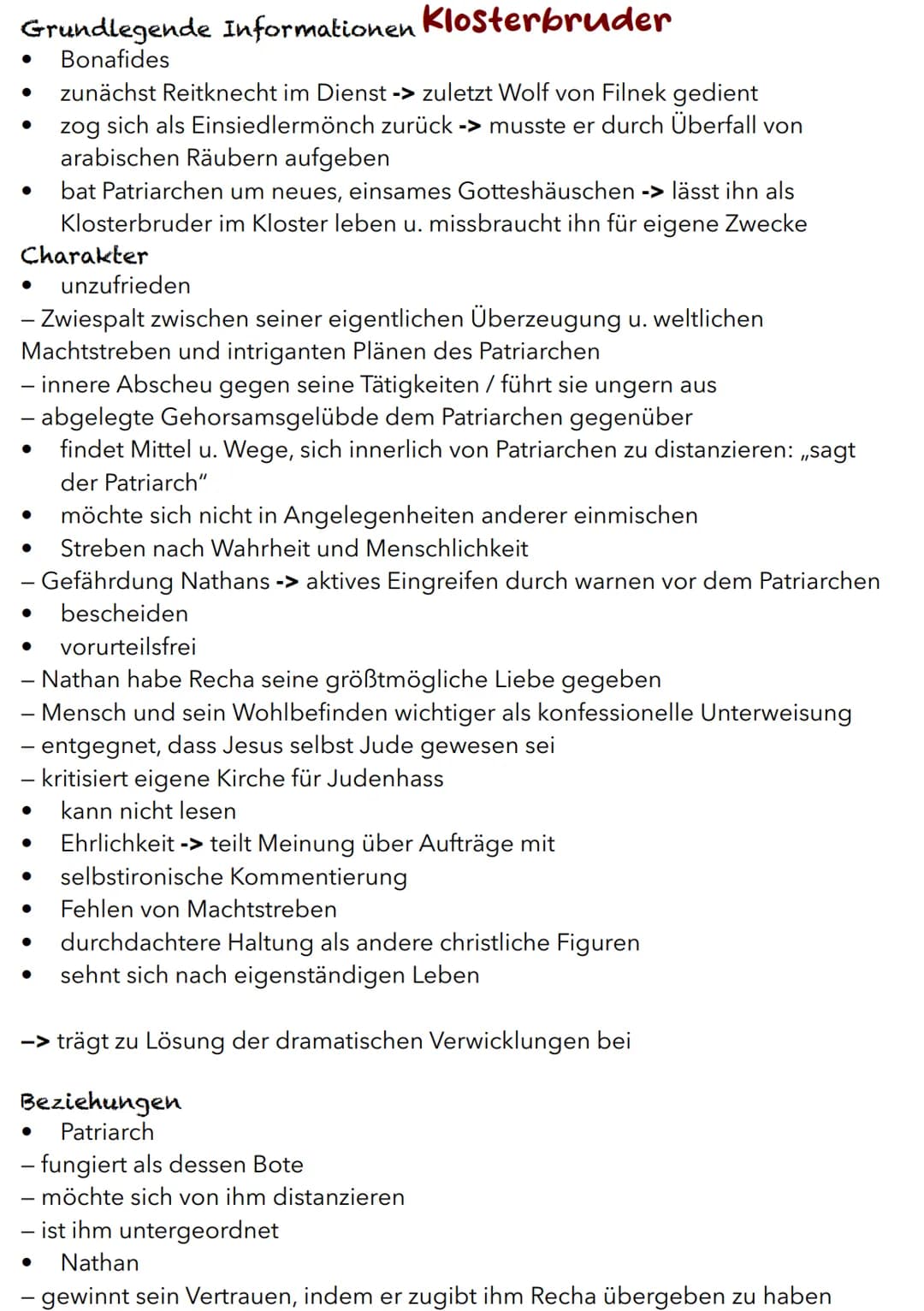 Nathan
Grundlegende Informationen
wichtigste Figur / Hauptfigur
trägt Beinamen ,,der Weise"
Charakter
weise
- Weisheit ist durch gewisses Ma