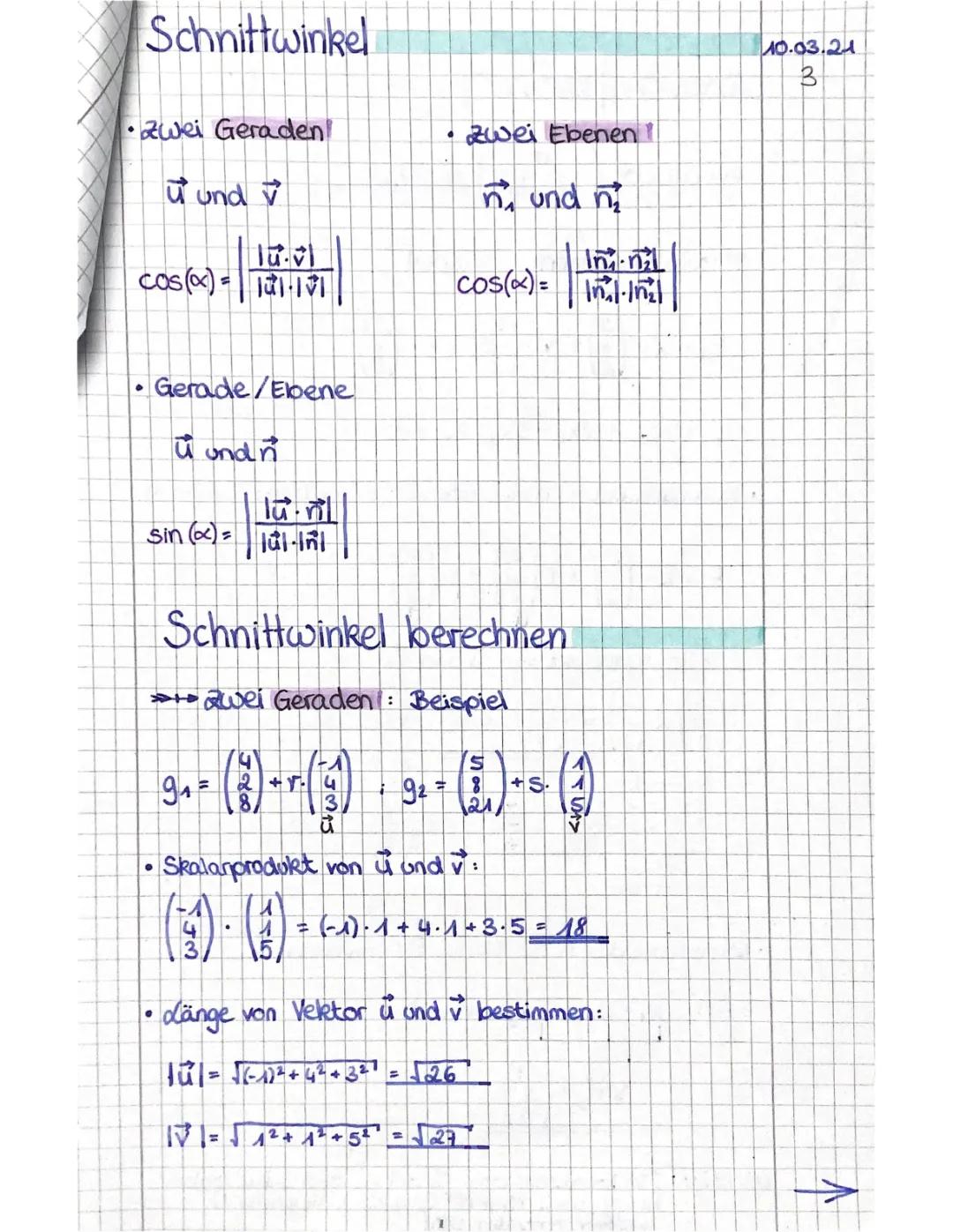 ANALYTISCHE GEOMETRIE -Schnittwinkel 